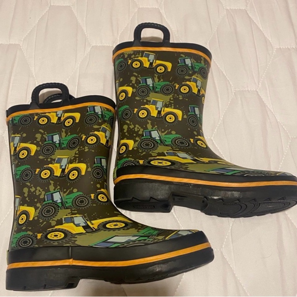 Western Chief Tractor Print Rain Boots - Green and Yellow